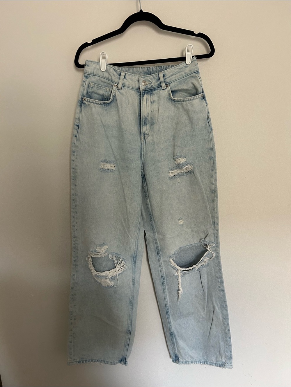 Divided Light Blue Distressed Wide Leg Jeans